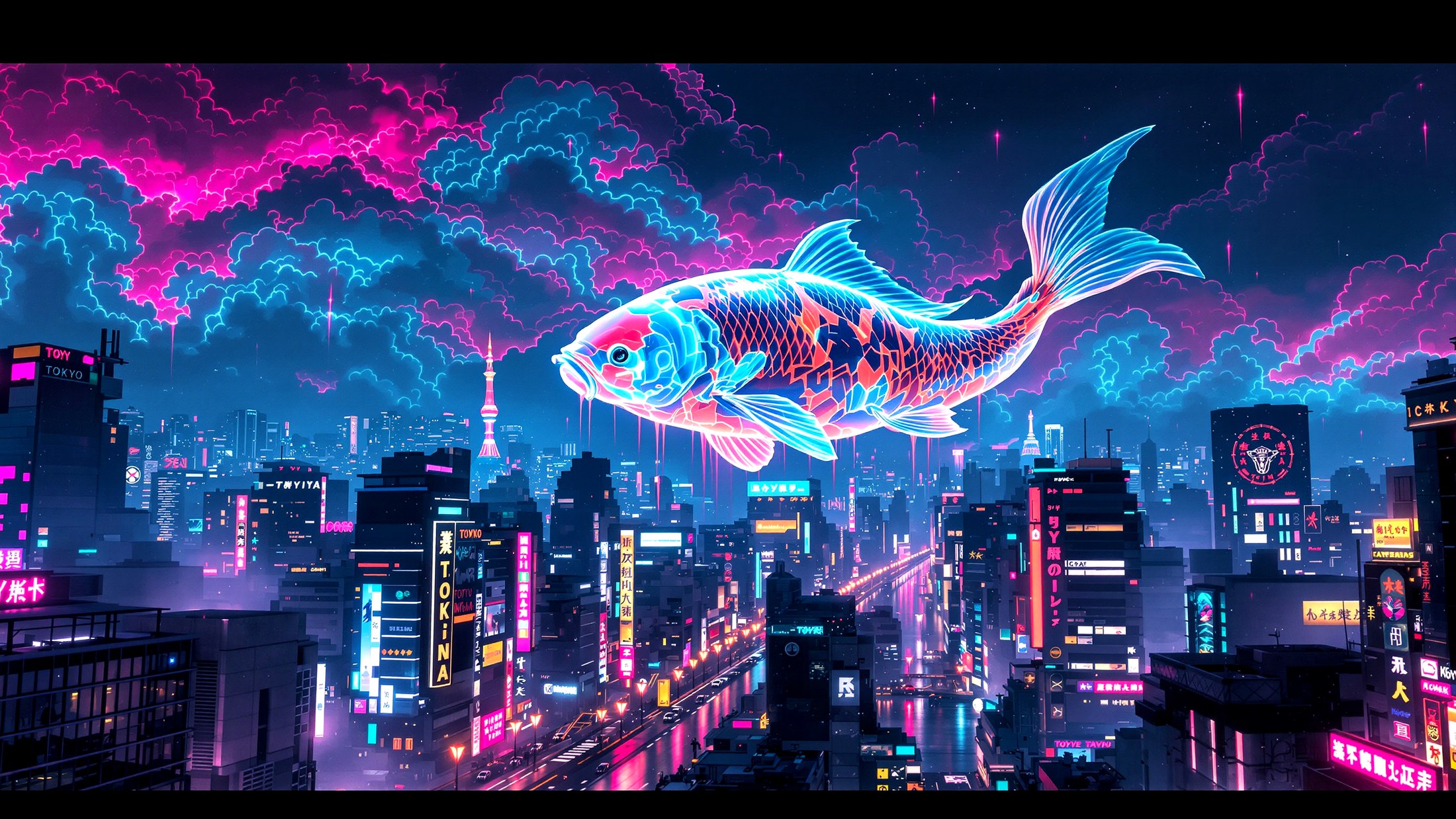 Holo fish over Tokyo